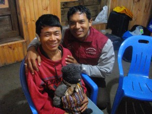 Keshab and Jeet and mascot Black Bear – all smiles